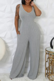 Black Street Solid Color Pocket Patchwork Backless V Neck Sleeveless Two Pieces