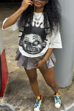 White Casual Street Cartoon Print O Neck T-Shirts