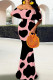 Pink Elegant Print Patchwork Backless Ruffled Trim Off Shoulder Long Dresses