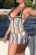 Apricot Sexy Stripe Patchwork Contrast Deep V Neck Sleeveless Two Pieces