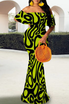 Yellow Elegant Stripe Patchwork Backless Off Shoulder Long Dresses