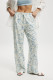 Blue Casual Print Pocket Patchwork Loose Low Waist Wide Leg Patchwork Bottoms