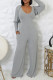 Light Gray Street Solid Color Pocket Patchwork Backless V Neck Sleeveless Two Pieces