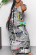 White Elegant Print Pocket Patchwork V Neck Long Dresses