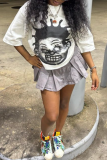 White Casual Street Cartoon Print O Neck T-Shirts