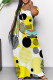 Light Yellow Elegant Print Pocket Patchwork V Neck Long Dresses