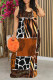 Brown Sexy Leopard Print Flowers Contrast U Neck Printed Dresses