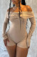 Khaki Sexy Solid Color Patchwork Ruched Off Shoulder Skinny Rompers