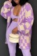 Purple Casual Plaid Cardigan Outerwear
