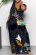 Blue Black Elegant Print Pocket Patchwork V Neck Long Dresses