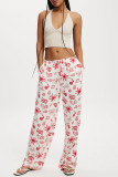 Red Casual Print Pocket Patchwork Loose Low Waist Wide Leg Patchwork Bottoms