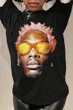 Black Casual Street Figure Print O Neck T-Shirts