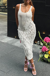 White Elegant Solid Color Patchwork U Neck Wrapped Skirt Dresses