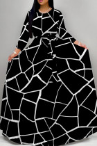 Black Elegant Print Patchwork Strap Design O Neck A Line Dresses