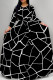 Black Elegant Print Patchwork Strap Design O Neck A Line Dresses