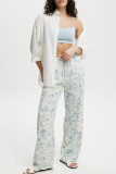 Red Casual Print Pocket Patchwork Loose Low Waist Wide Leg Patchwork Bottoms