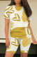Yellow Casual Daily Striped Print Love Print Contrast O Neck Short Sleeve Two Pieces
