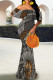 Silver Elegant Print Patchwork Backless Off Shoulder Long Dresses