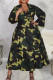 Camouflage Street Print Patchwork Strap Design V Neck A Line Plus Size Dresses