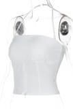 Black Sexy Solid Color Patchwork Backless Zipper Halter Tops