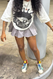 White Casual Street Cartoon Print O Neck T-Shirts
