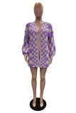 Purple Casual Plaid Cardigan Outerwear
