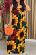 Yellow Sexy Leopard Print Flowers Contrast U Neck Printed Dresses