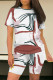 White Casual Daily Striped Print Love Print Contrast O Neck Short Sleeve Two Pieces