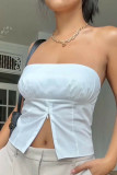 Black Sexy Solid Color Patchwork Backless Zipper Halter Tops
