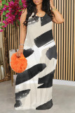 Cream White Sexy Leopard Print Flowers Contrast U Neck Printed Dresses