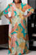 Peacock Blue Casual Print Basic V Neck Long Plus Size Dresses