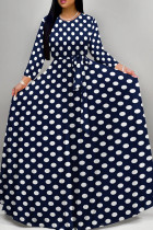 Tibetan Blue Elegant Print Patchwork Strap Design O Neck A Line Dresses
