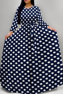 Tibetan Blue Elegant Print Patchwork Strap Design O Neck A Line Dresses