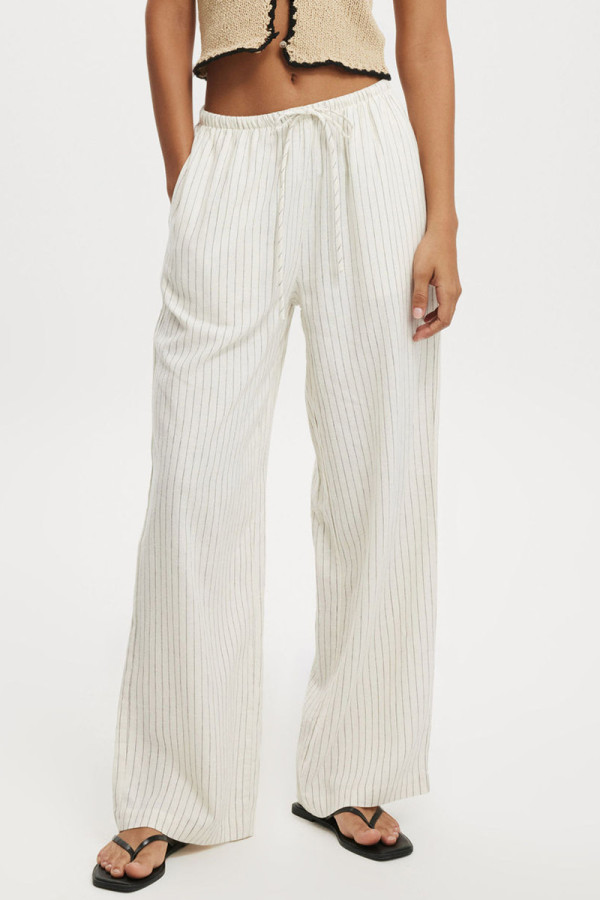 White Casual Print Pocket Patchwork Loose Low Waist Wide Leg Patchwork Bottoms