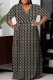 Khaki Casual Print Basic V Neck Long Plus Size Dresses