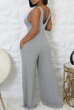 Black Street Solid Color Pocket Patchwork Backless V Neck Sleeveless Two Pieces