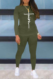 Red Casual Street Letter Print O Neck Long Sleeve Two Pieces