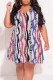 Pink Purple Casual National Totem Geometric Print Contrast V Neck Printed Plus Size Dresses