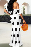 Red Elegant Polka Dot Patchwork Backless Off Shoulder Long Dresses