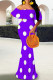 Purple Elegant Polka Dot Patchwork Backless Off Shoulder Long Dresses
