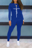 Red Casual Street Letter Print O Neck Long Sleeve Two Pieces