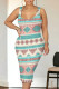 Apricot Sexy Geometric Print Contrast O Neck Printed Dresses