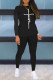 Black Casual Street Letter Print O Neck Long Sleeve Two Pieces