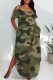Camouflage Casual Leopard Camouflage Faux Denim Print Pocket Contrast U Neck Printed Plus Size Dresses