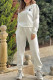 White Casual Letters Pocket Lace Up Patchwork O Neck Long Sleeve Two Pieces