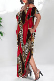 Colour Casual Leopard Camouflage Faux Denim Print Pocket Contrast U Neck Printed Plus Size Dresses