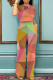 Colour Casual Print Pocket Patchwork O Neck Short Sleeve Two Pieces