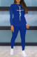 Blue Casual Street Letter Print O Neck Long Sleeve Two Pieces