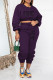 Dark Purple Casual Daily Letter Print O Neck Long Sleeve Two Pieces