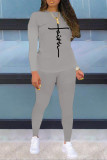 Red Casual Street Letter Print O Neck Long Sleeve Two Pieces